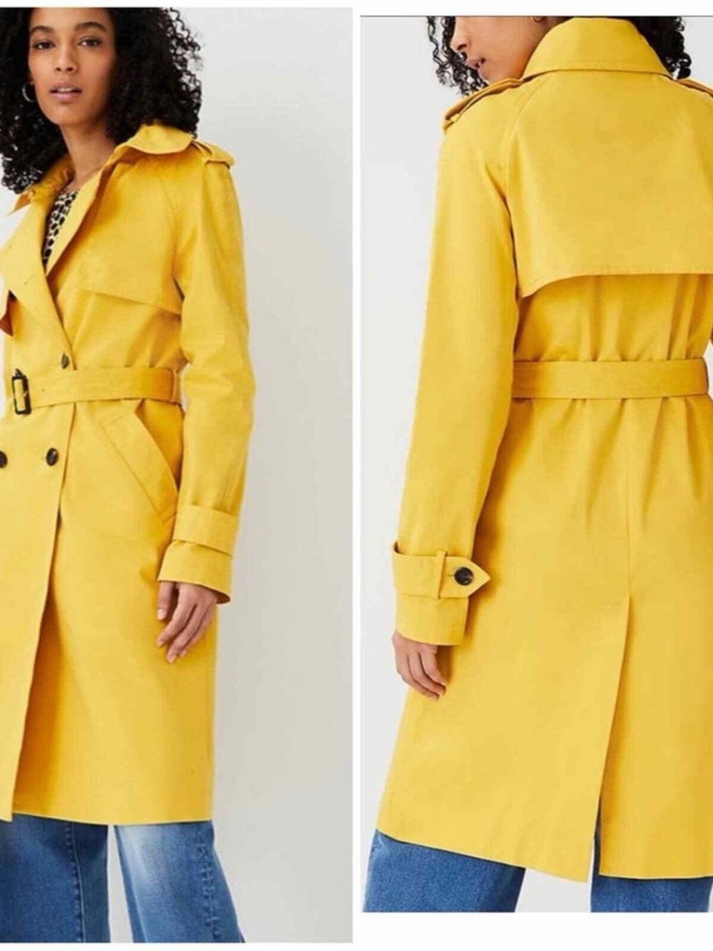 Ann Taylor Mustard Yellow Double-Breasted Trench Coat with Belt